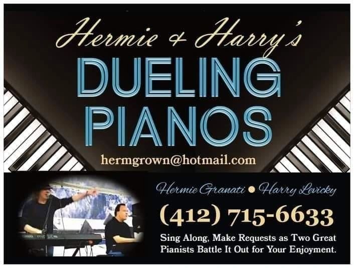 Hermie's Dueling Pianos postcard with phone number